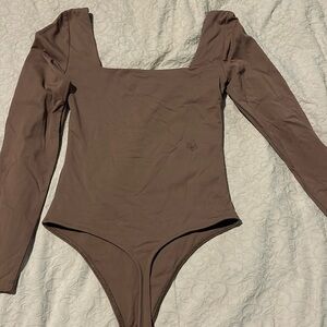 Aritzia taupe brown square neck body suit